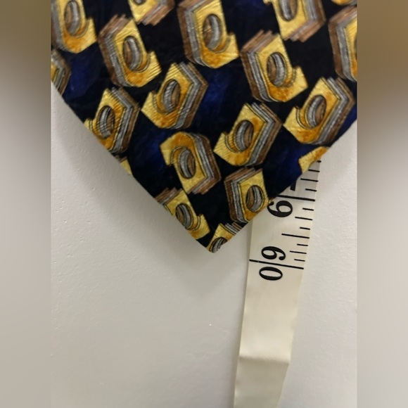 Ermenegildo Zegna Men 100% Silk Designer Blue and Gold Patterned Tie 60” Long - Picture 14 of 16
